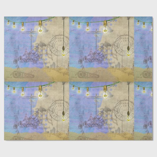 Steampunk Mechanische Edison Light Architect Cadeaupapier (Vlak)