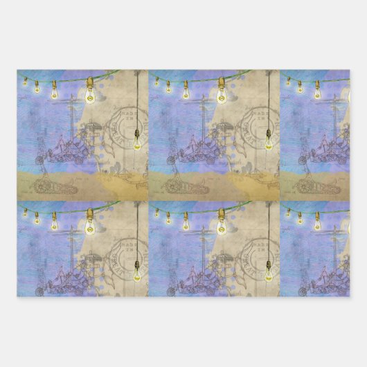 Steampunk Mechanische Edison Light Architect Inpakpapier Vel (Voorkant 2)
