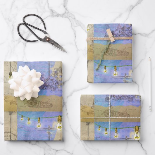 Steampunk Mechanische Edison Light Architect Inpakpapier Vel (Voorkant)