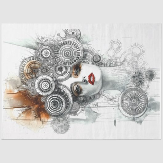 Steampunk Mechanische Elegante Vrouw N1 Decoupage Tissuepapier (Voorkant)