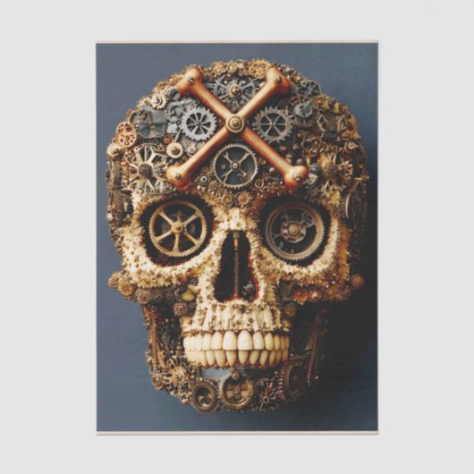 Steampunk Mechanische Gotische Schedel FF8R Decoup Tissuepapier (Voorkant)