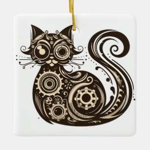 Steampunk Mechanische Kat Keramisch Ornament