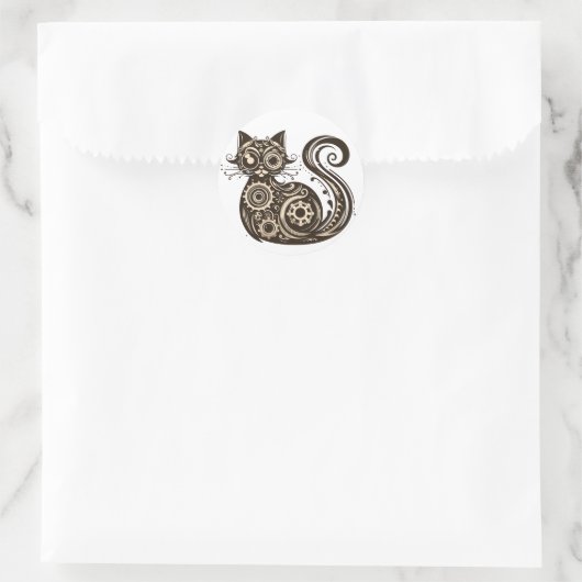 Steampunk Mechanische Kat Ronde Sticker (Tas)