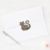 Steampunk Mechanische Kat Ronde Sticker (Envelop)