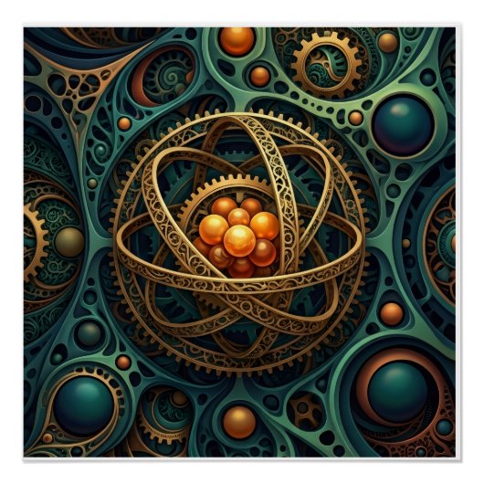 Steampunk Mechanische Orb Complex Versnelling Vort Perfect Poster (Voorkant)
