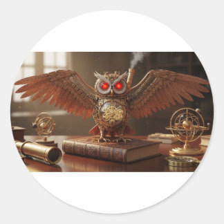 steampunk mechanische uil ronde sticker