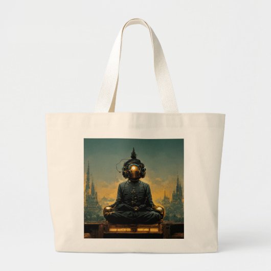 Steampunk Meditating Buddha Grote Tote Bag (Voorkant)