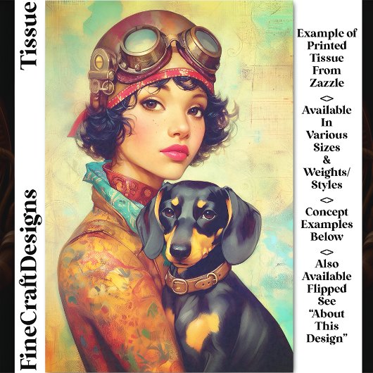 Steampunk Meisje & Dachshund Hond DH6RF Decoupage Tissuepapier