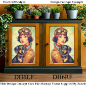 Steampunk Meisje & Dachshund Hond DH6RF Decoupage Tissuepapier