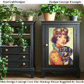 Steampunk Meisje & Dachshund Hond DH6RF Decoupage Tissuepapier
