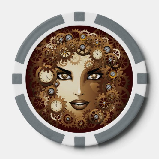Steampunk Meisje Portret poker_chips Pokerchips (Voorkant)