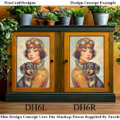 Steampunk Meisje & Teckel Hond DH6L Decoupage Tissuepapier