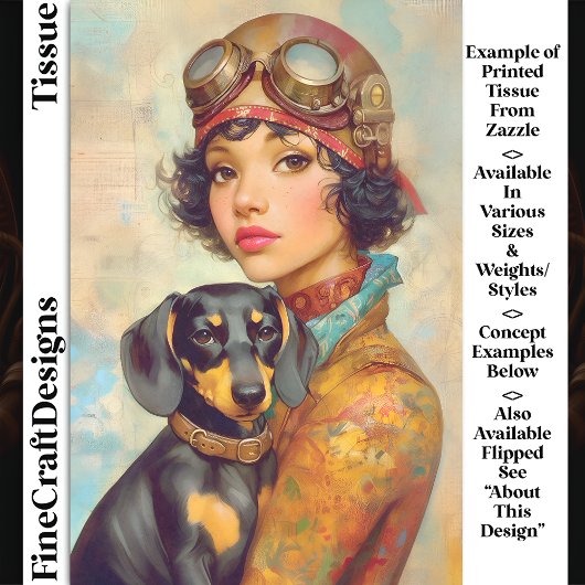 Steampunk Meisje & Teckel Hond DH6L Decoupage Tissuepapier