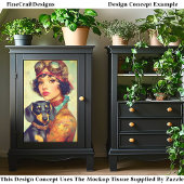 Steampunk Meisje & Teckel Hond DH6LF Decoupage Tissuepapier