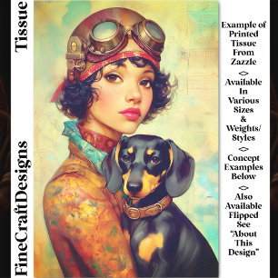 Steampunk Meisje & Teckel Hond DH6RF Decoupage Tissuepapier