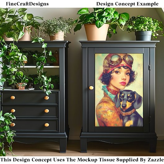 Steampunk Meisje & Teckel Hond DH6RF Decoupage Tissuepapier