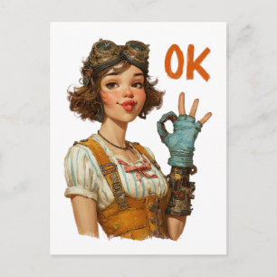 Steampunk meisje zelfverzekerd OK gebaar Briefkaart