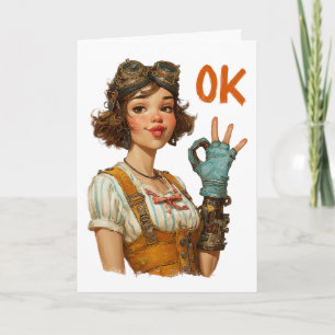 Steampunk meisje zelfverzekerd OK gebaar Kaart