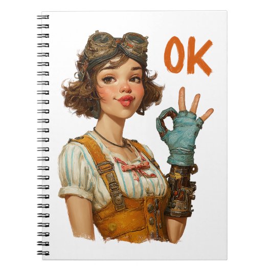Steampunk meisje zelfverzekerd OK gebaar Notitieboek (Voorkant)