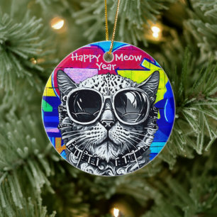 Steampunk Meow Year Delight: Koele kat met tinten Keramisch Ornament