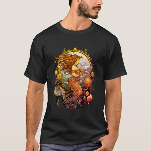 Steampunk Mermaid Image on a Black SS T-Shirt (Voorkant)