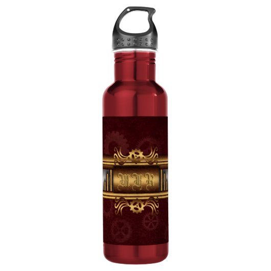 Steampunk, messing en marroon, met monogram waterfles (Voorkant)