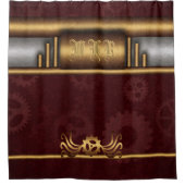 Steampunk, messing op tandwielen, monogram douchegordijn (Voorkant)