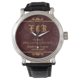 Steampunk, messing op tandwielen, monogram horloge