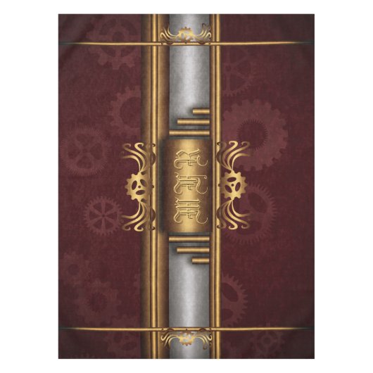 Steampunk, messing op tandwielen, monogram tafelkleed (Voorkant)