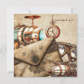 Steampunk met Blimps Maps Goggles Viering Kaart (Achterkant)