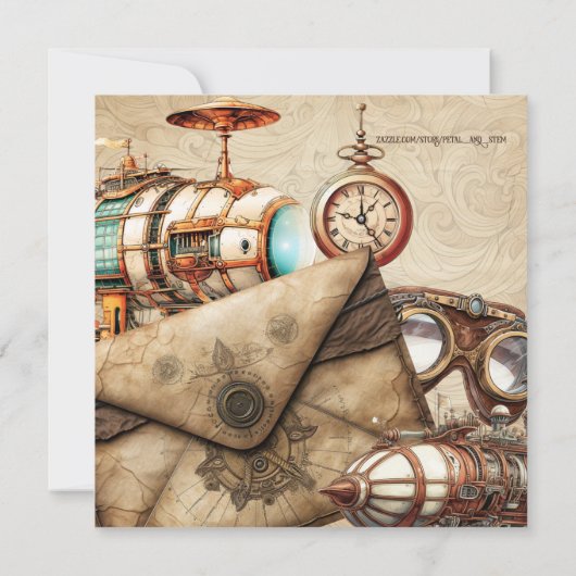 Steampunk met Blimps Maps Goggles Viering Kaart (Achterkant)