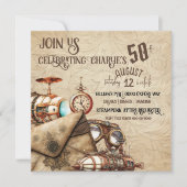 Steampunk met Blimps Maps Goggles Viering Kaart (Voorkant)