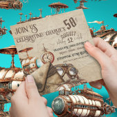 Steampunk met Blimps Maps Goggles Viering Kaart