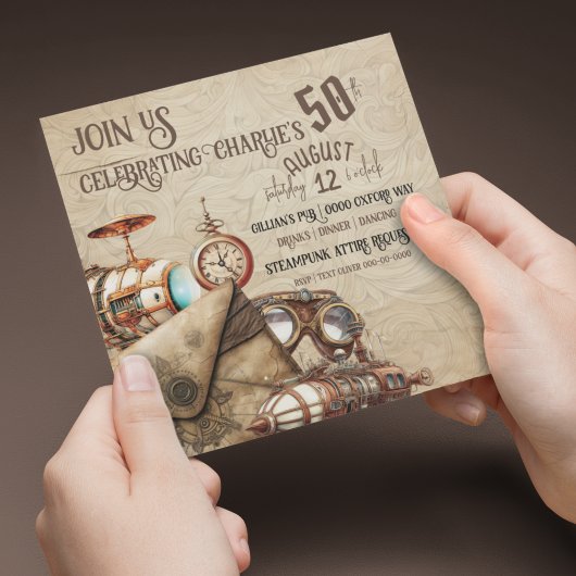 Steampunk met Blimps Maps Goggles Viering Kaart