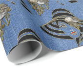 Steampunk met de Petten van de Dames op Blauw Deni Cadeaupapier (Rol Hoek)