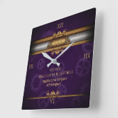 Steampunk, met Monogram, met koninklijk paars. Vierkante Klok (Hoek)