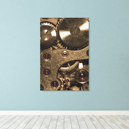 Steampunk Metaal Clock Gears Canvas Afdruk (Insitu (Houten vloer))