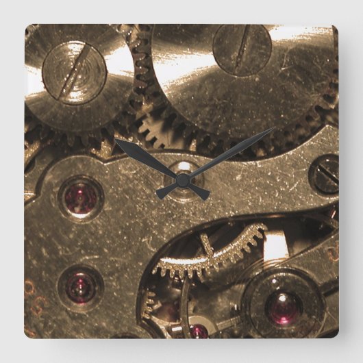 Steampunk Metaal Clock Gears Vierkante Klok (Voorkant)