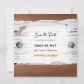 Steampunk metaal en hout gepersonaliseerde bruilof save the date (Achterkant)