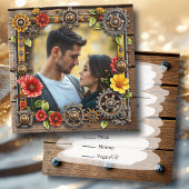 Steampunk metaal & hout gepersonaliseerde bruiloft save the date