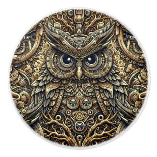 Steampunk Metal and Diamond Gold Owl Keramische Knop