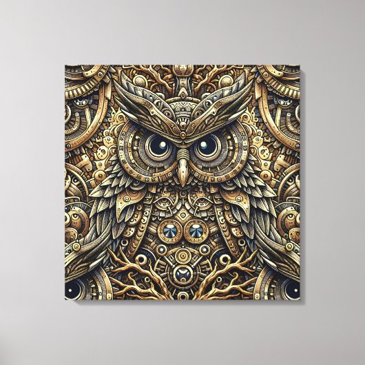 Steampunk Metal Gears en Uil Canvas Afdruk (Voorkant)