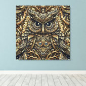 Steampunk Metal Gears en Uil Canvas Afdruk (Insitu (Houten vloer))