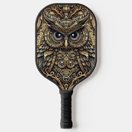 Steampunk Metal Gears en Uil Pickleball Paddle (Voorkant)