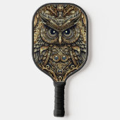Steampunk Metal Gears en Uil Pickleball Paddle (Achterkant)