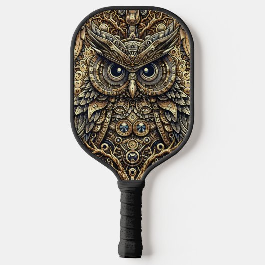 Steampunk Metal Gears en Uil Pickleball Paddle (Achterkant)