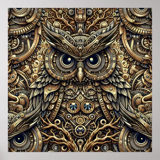 Steampunk Metal Gears en Uil Poster (Voorkant)