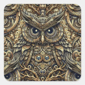 Steampunk Metal Gears en Uil Vierkante Sticker (Voorkant)