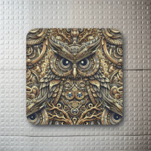 Steampunk Metal Gears en Uil Vierkante Sticker