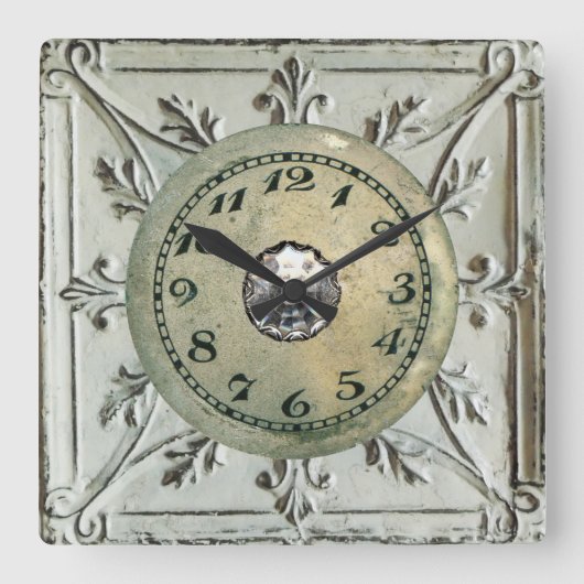  Steampunk Metal Junk Vierkante Klok (Voorkant)